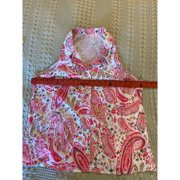 XL Blouse Pink Paisley Button Down Sleeveless Lightweight Collared Summer Top - Picture 7 of 8